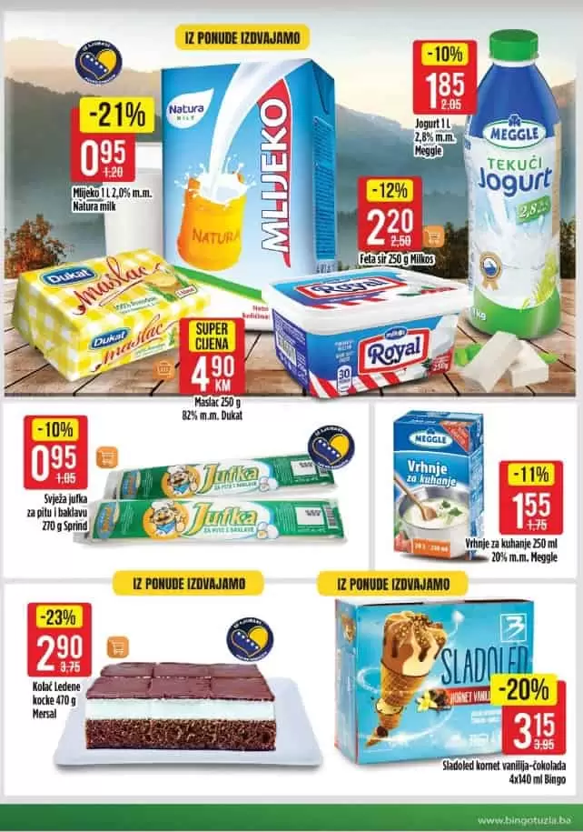 bingo kralj dobrih cijena. gdje kupiti mlijeko. koji sirje najbolji. maslac. jufka klas. 