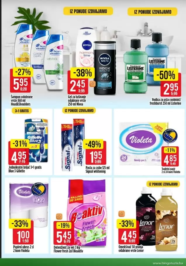 bingo katalog. bingo tuzla.snizenje. akcija. popust.  violeta toalet papir. koji sampon je najbokji za kosu. sampon protiv peruti. 