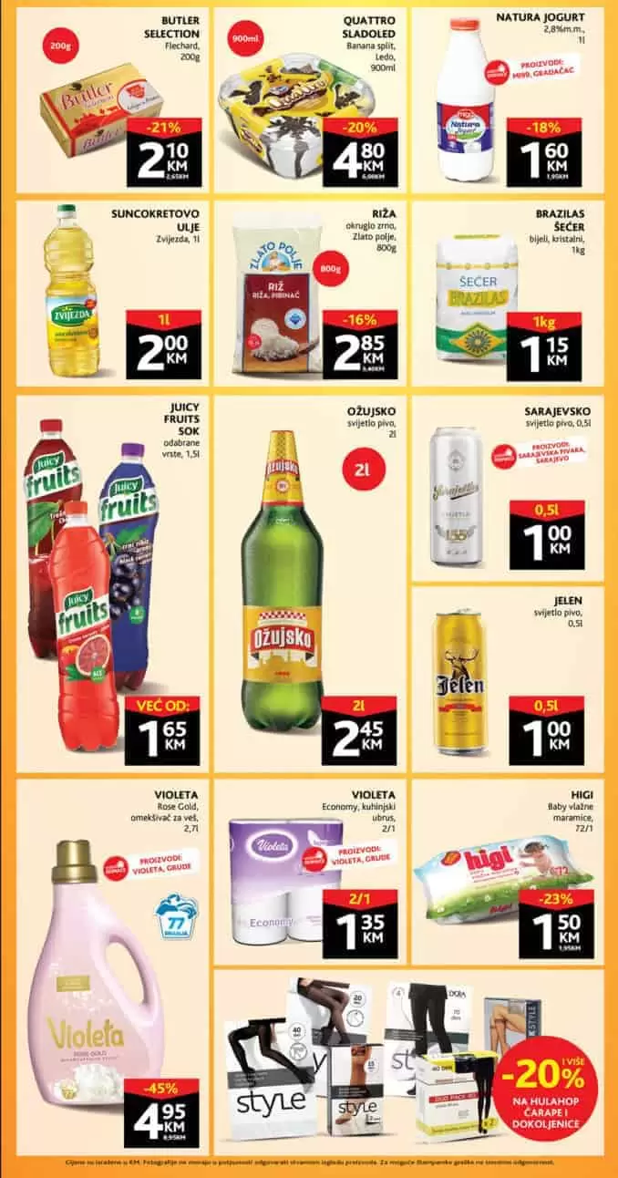 konzum vikend akcija. konzum akcija. konzum snizenje. konzum popust.  ozujsko pivo. juicy sok. violeta paprini ubrus. higi maramice. violeta omeksivac