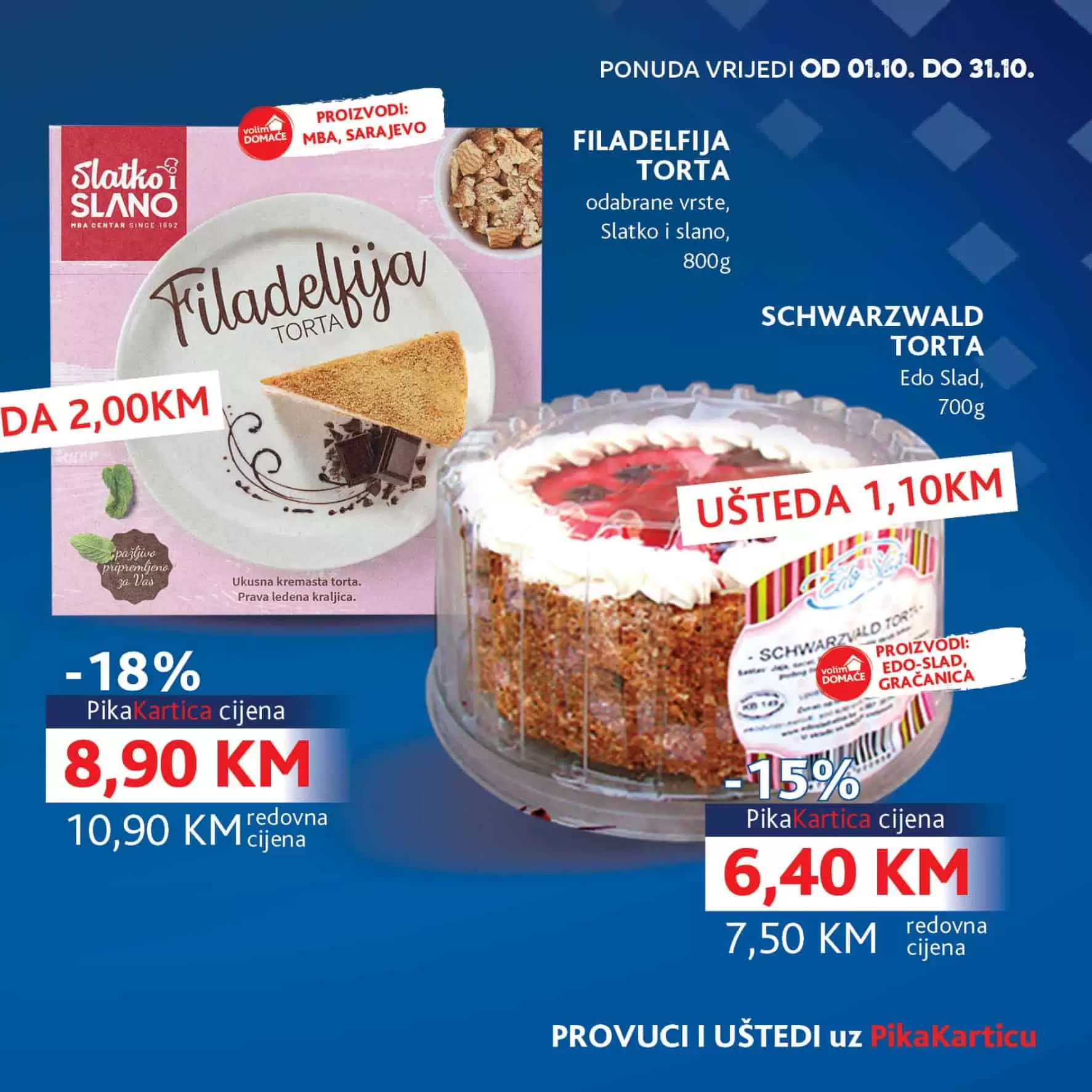 konzum pika kartica. ustedite sa pikom.  slatko i slano. torta filadelfija. 