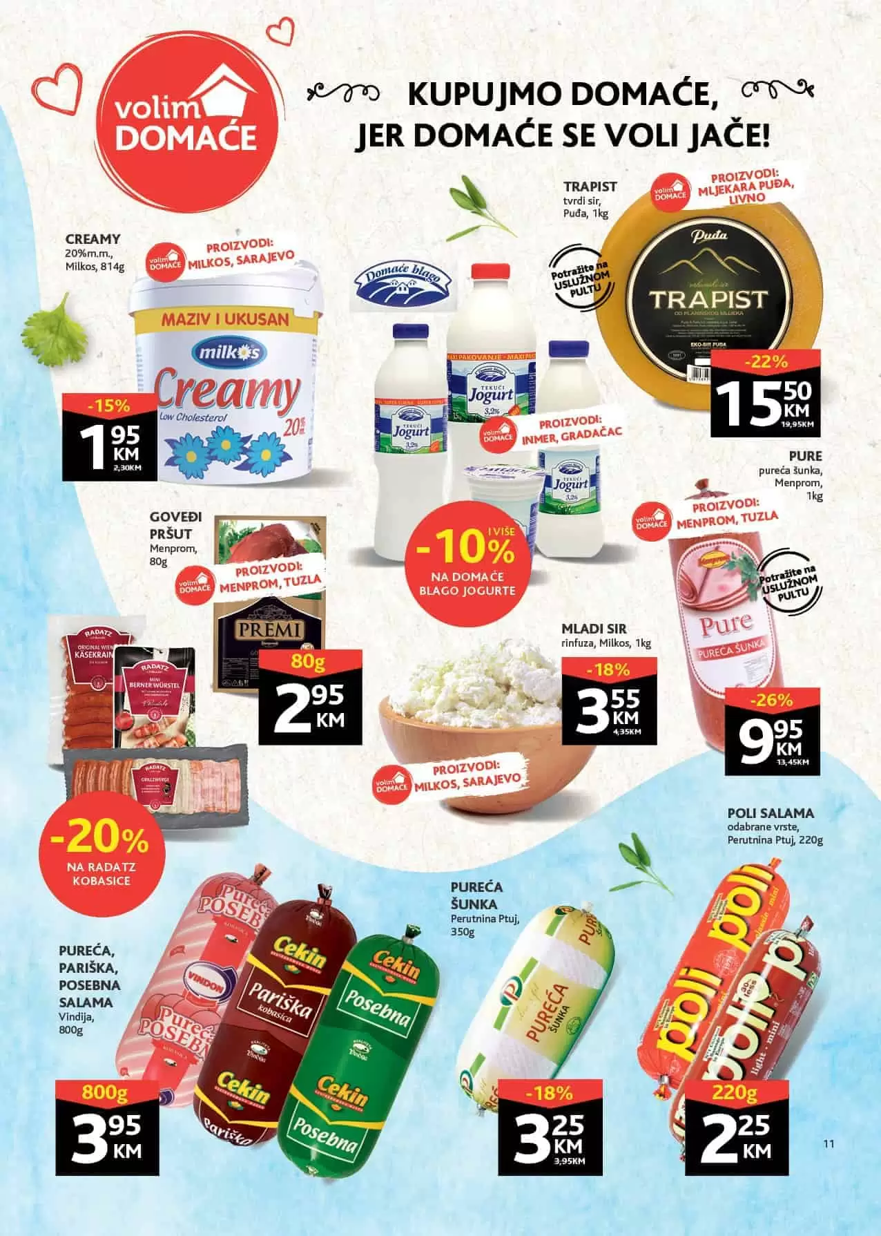 mlijecnin asortiman, mlijeko. mesne preradjevine 