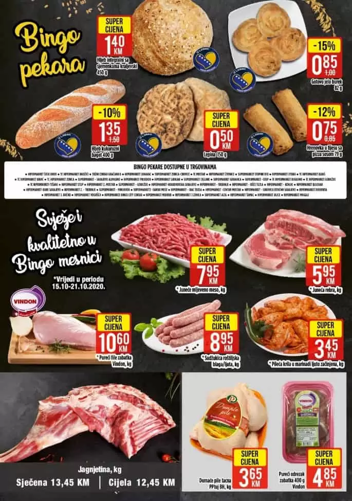 bingo senzacija. bingo snizenje. bingo akcija. bingo popust.   gastro odjel. svjez hljeb. 