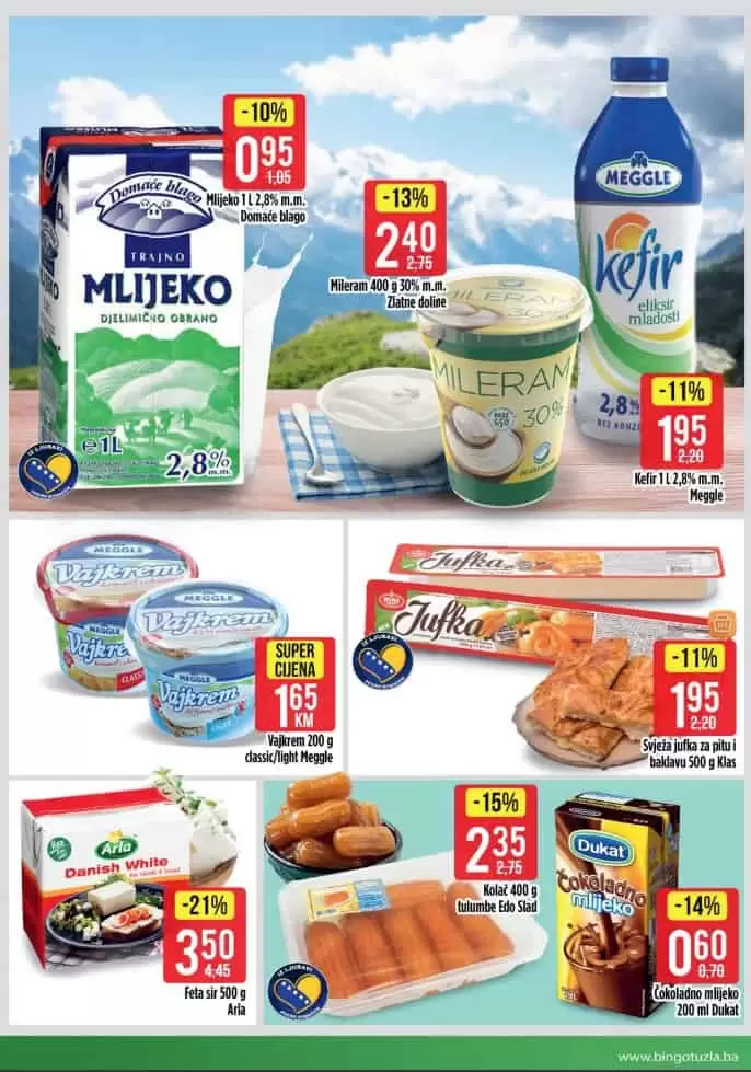 bingo vikend akcija. bingo snizenje. bingo akcija. bingo popust. mlijeko. mlijecni proizvodi.