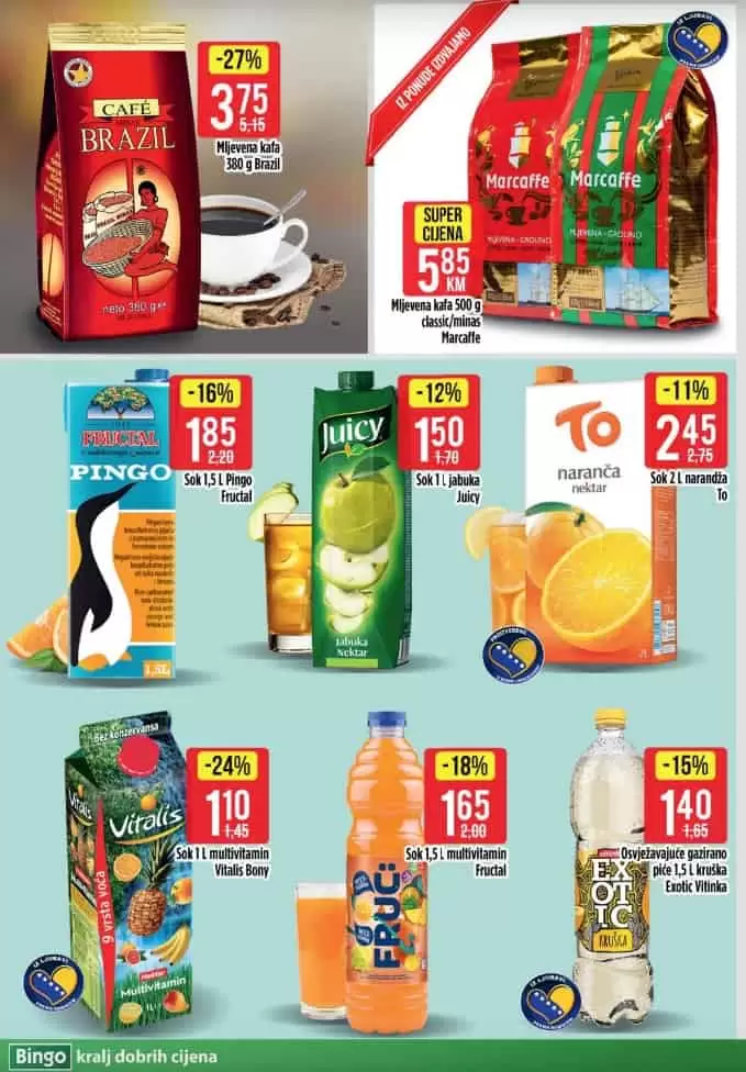 bingo vikend akcija. bingo snizenje. bingo akcija. bingo popust. sok. juicy sok.
