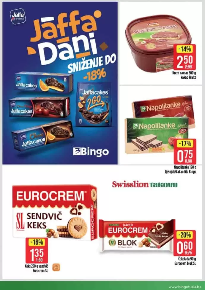 bingo akcijski katalog. snizenje. popust. akcija. snizeno.  jaffa keks. eurocrem napolitanke
