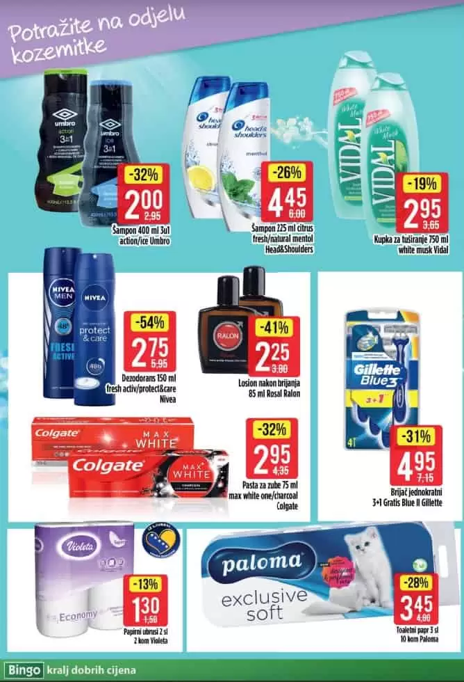 bingo akcijski katalog. snizenje. popust. akcija. snizeno.  nivea deo. paloma toaletni papir. 