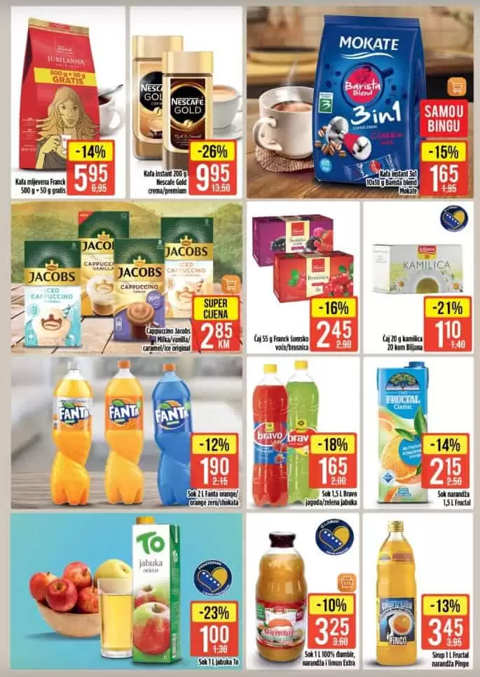 bingo akcijski katalog. snizenje. popust. akcija. snizeno.  sok. prirodni sokovi. 