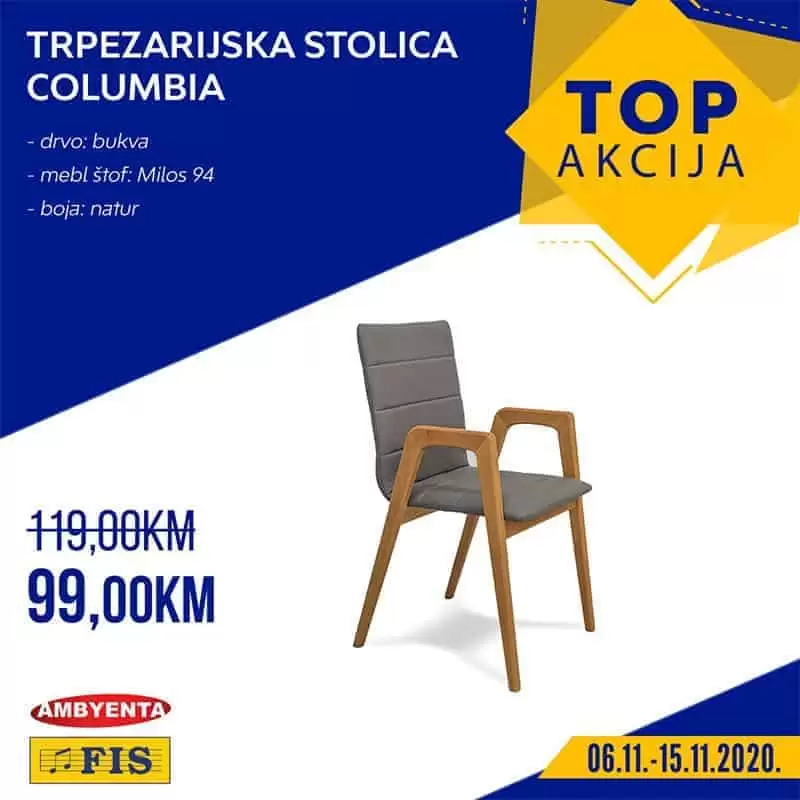 Fis TOP akcija. Fis snizenje.  columbia siva stolica. trpezarijska stolica. 