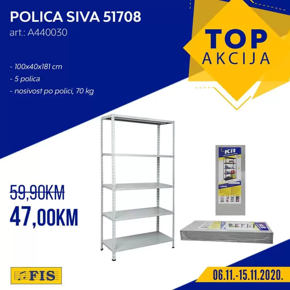 Fis TOP akcija. Fis snizenje.  siva polica