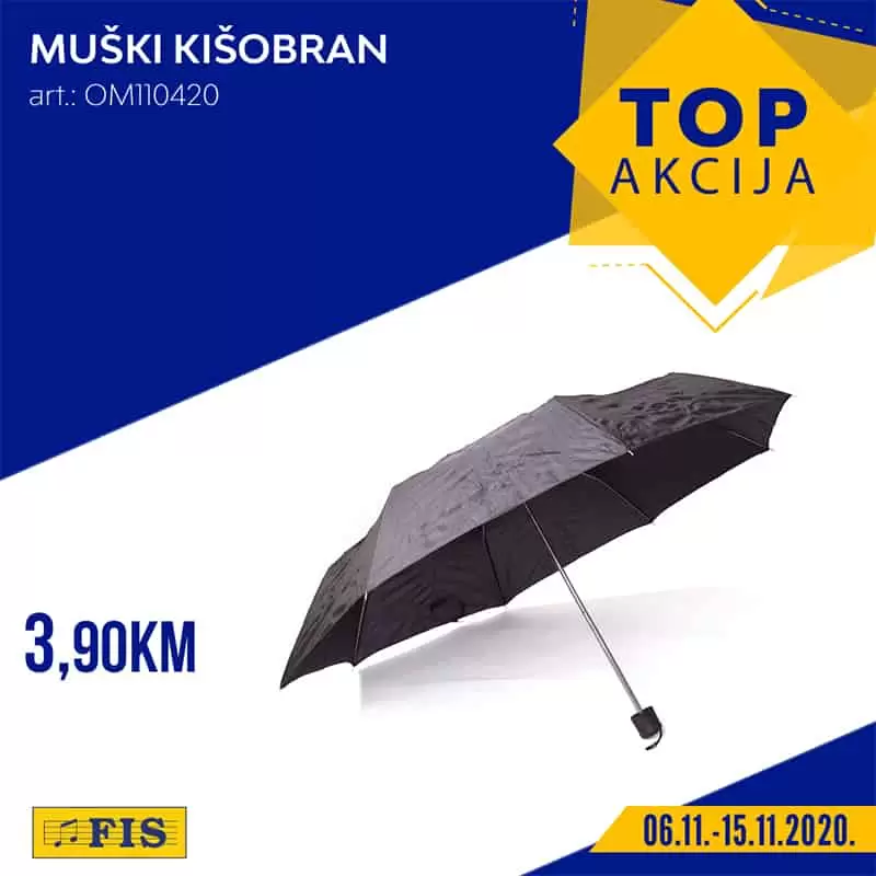 Fis TOP akcija. Fis snizenje.  muski kisobran crni