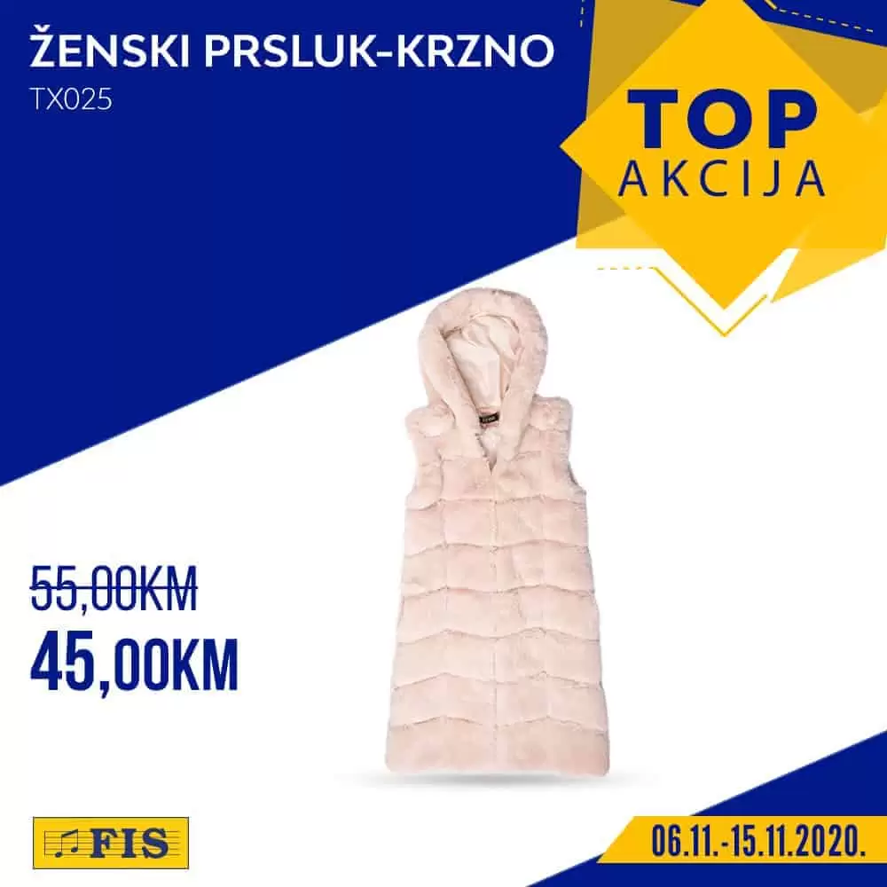 Fis TOP akcija. Fis snizenje.  zenski prsluk krzno