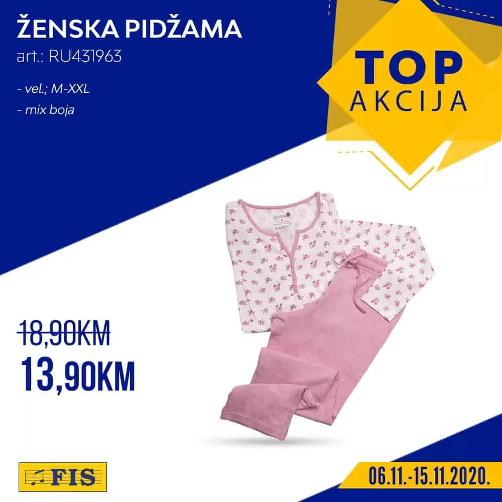 Fis TOP akcija. Fis snizenje.  zenska pidzama