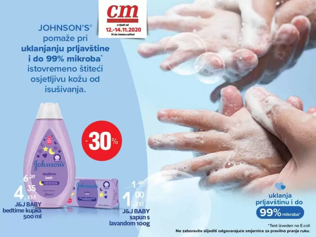Johnsons proizvodi čuvaju i štite vaše najmlađe. Dozvolite djeci da uživaju u igri jer J&J proizvodi uklonit će sve nečistoće i prljavštine baš kako vi želite i očekujete. Potražite sniženje u cm-u koje traje od 12.-14.11. ove godine!