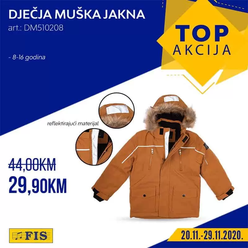 fis top akcija. snizenje. popust. katalog. djecija muska jakna