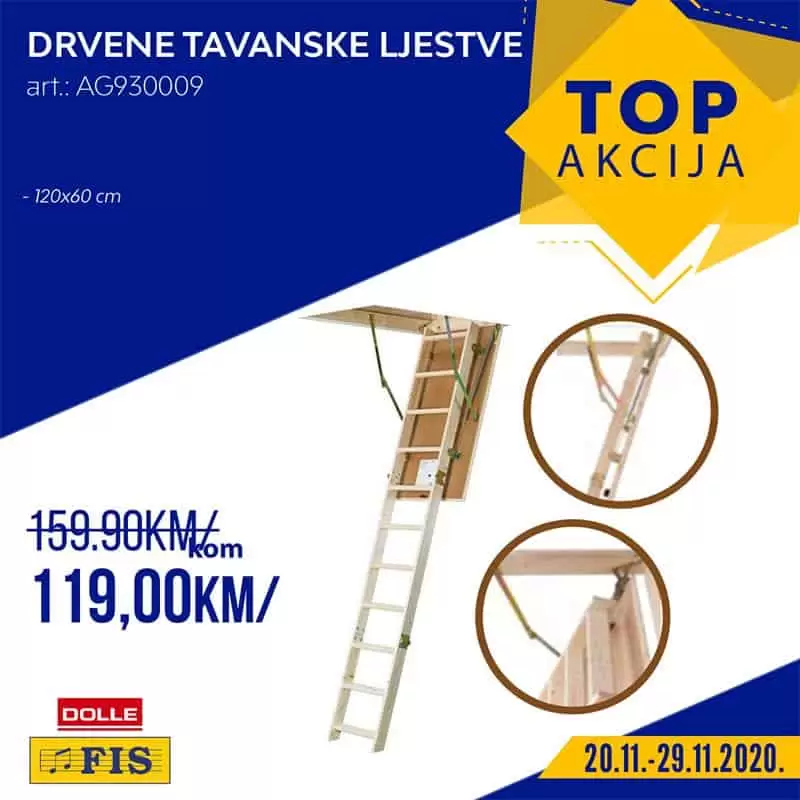 fis top akcija. snizenje. popust. katalog. drvene tavanske ljestve