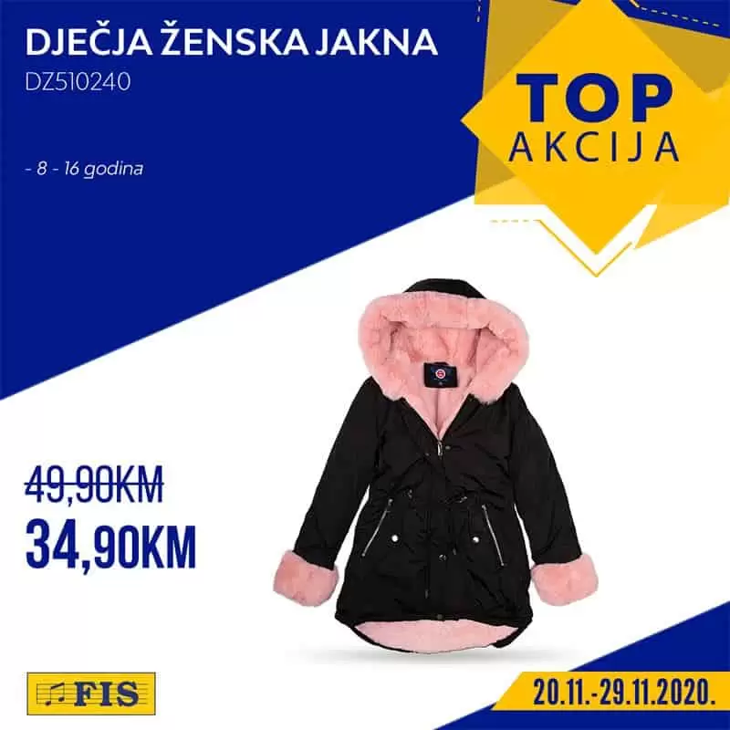 fis top akcija. snizenje. popust. katalog. djecija zenska jakna