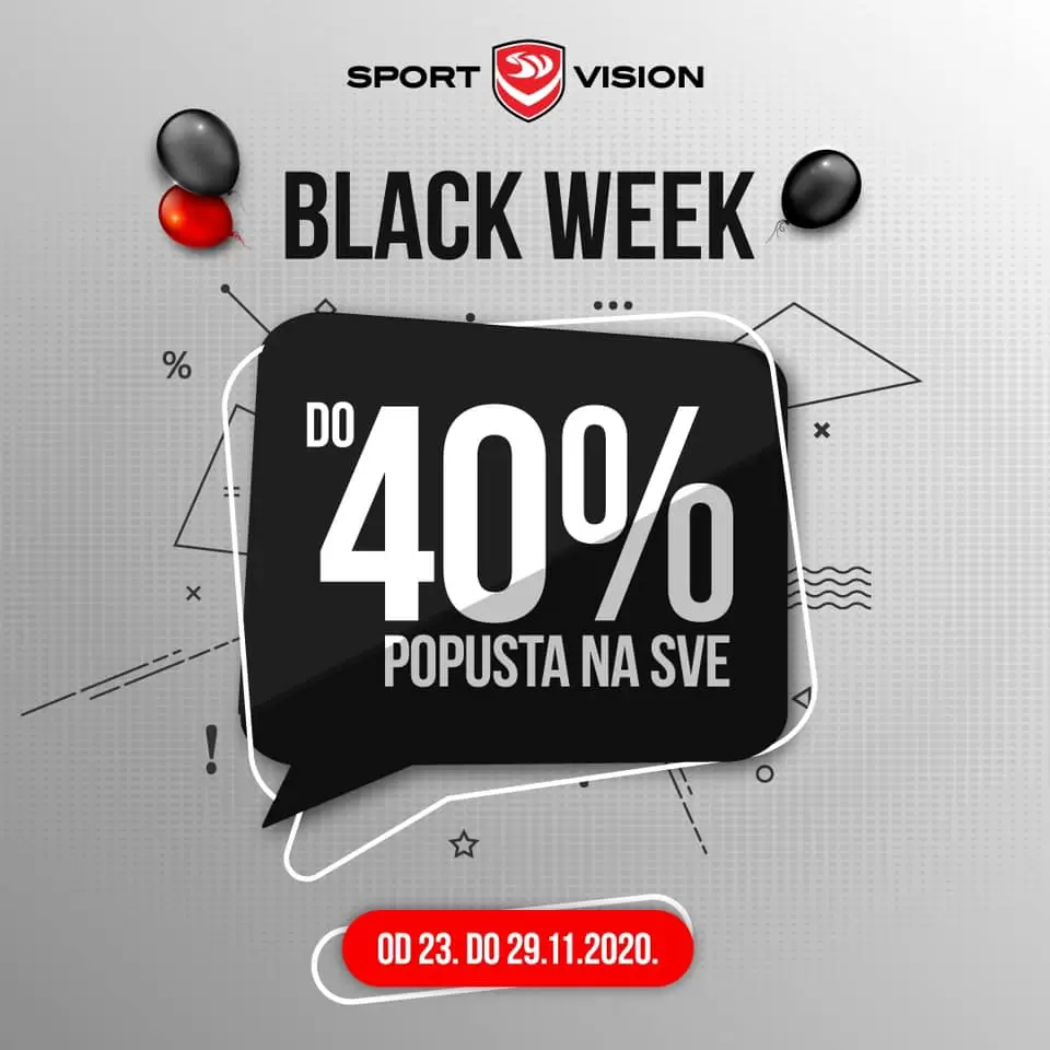 ☑️Black Week popusti do čak ?40% na sve čekaju vas u Sport Vision radnjama od 23. do 29.11. Nabavite obuću i odjeću koja će pomjeriti granice udobnosti, uz značajnu uštedu. 