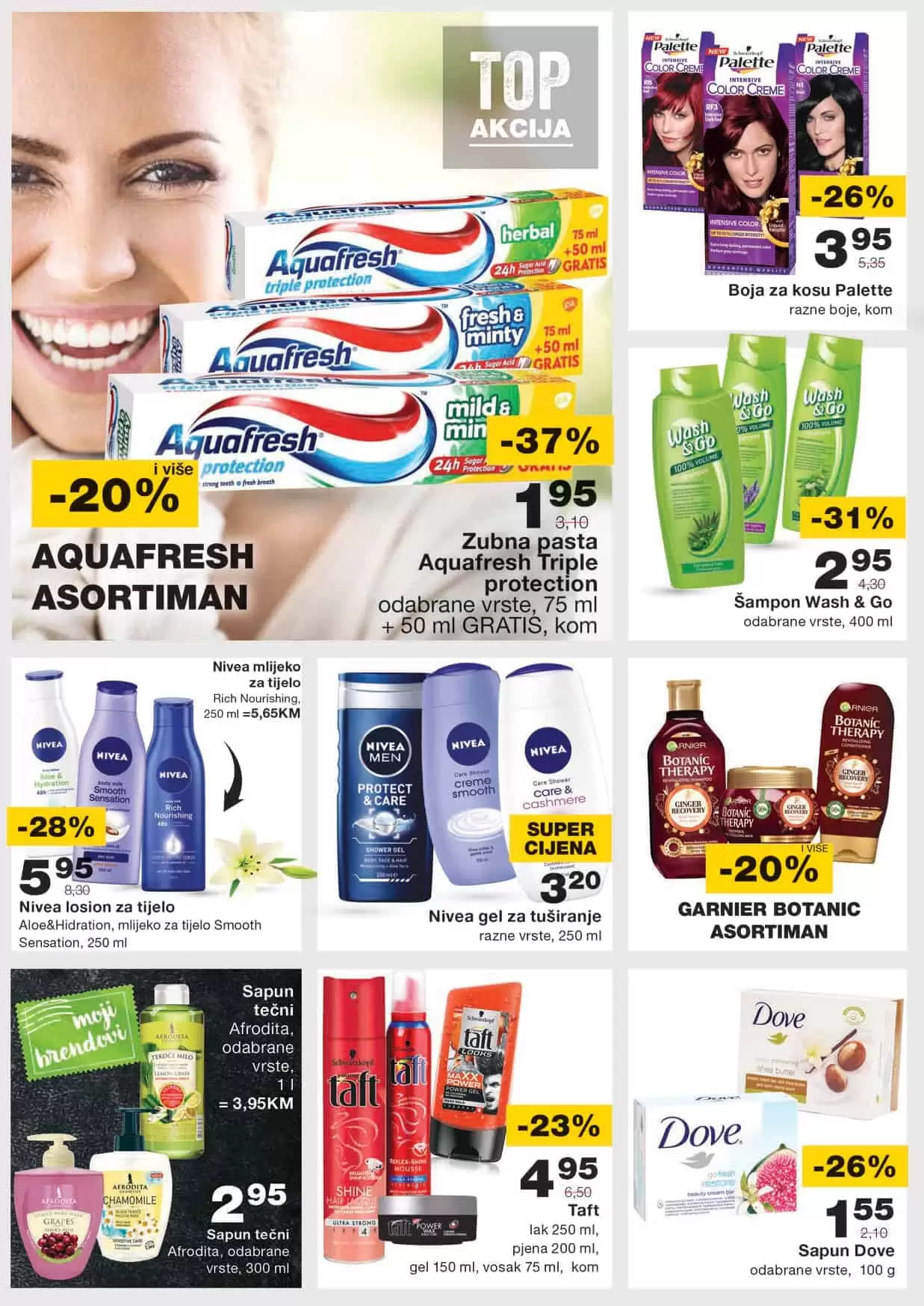 mercator kataloska akcija. mercator snizenje. mercator lozionicka. aquafresh pasta za zube. nivea sampon. nivea losion.