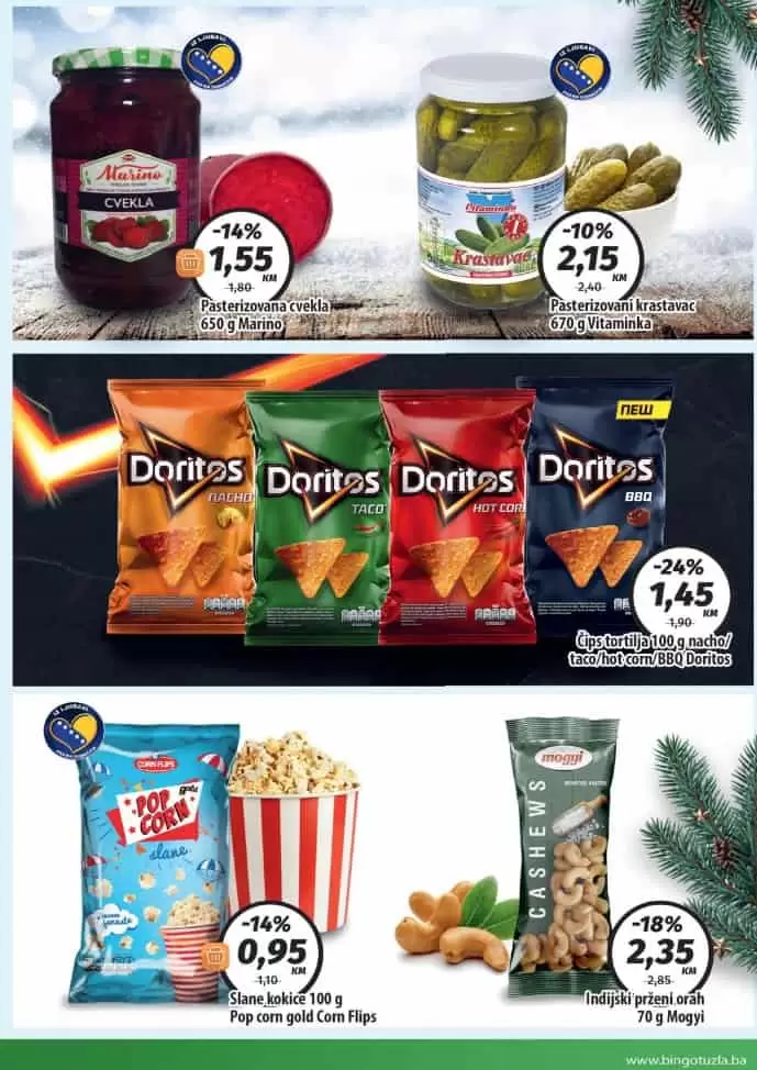bingo praznicna ponuda 28.12.2020-3.1.2021. godine. super akcija. popust. katalog. snizenje. bingo katalog. kralj dobrih cijena. najnize cijene.  doritos 