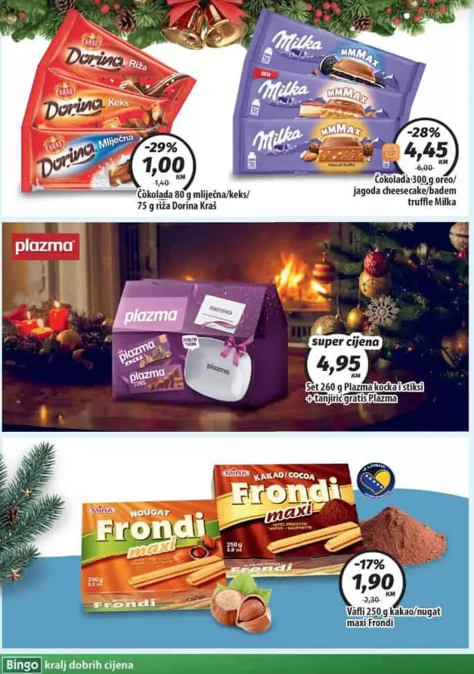 bingo praznicna ponuda 28.12.2020-3.1.2021. godine. super akcija. popust. katalog. snizenje. bingo katalog. kralj dobrih cijena. najnize cijene.  milka poklon seto 