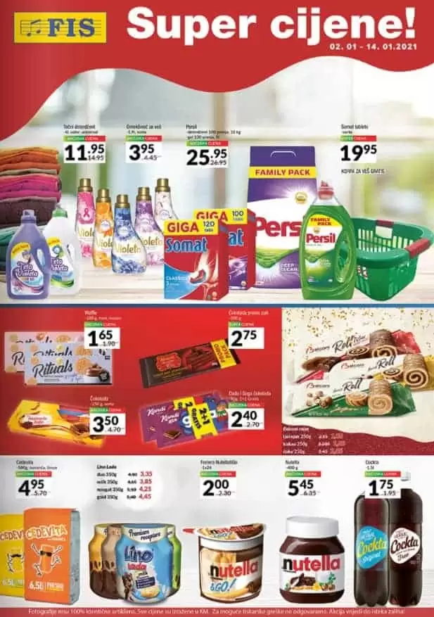 Najpoznatije prehrambene proizvode, kao i sredstva za osobnu i kućnu higijenu po povoljnim cijenama pronađite u FIS hipermarketu! Pratite i naše super akcijske ponude prehrane i kemije svakih 15 dana!