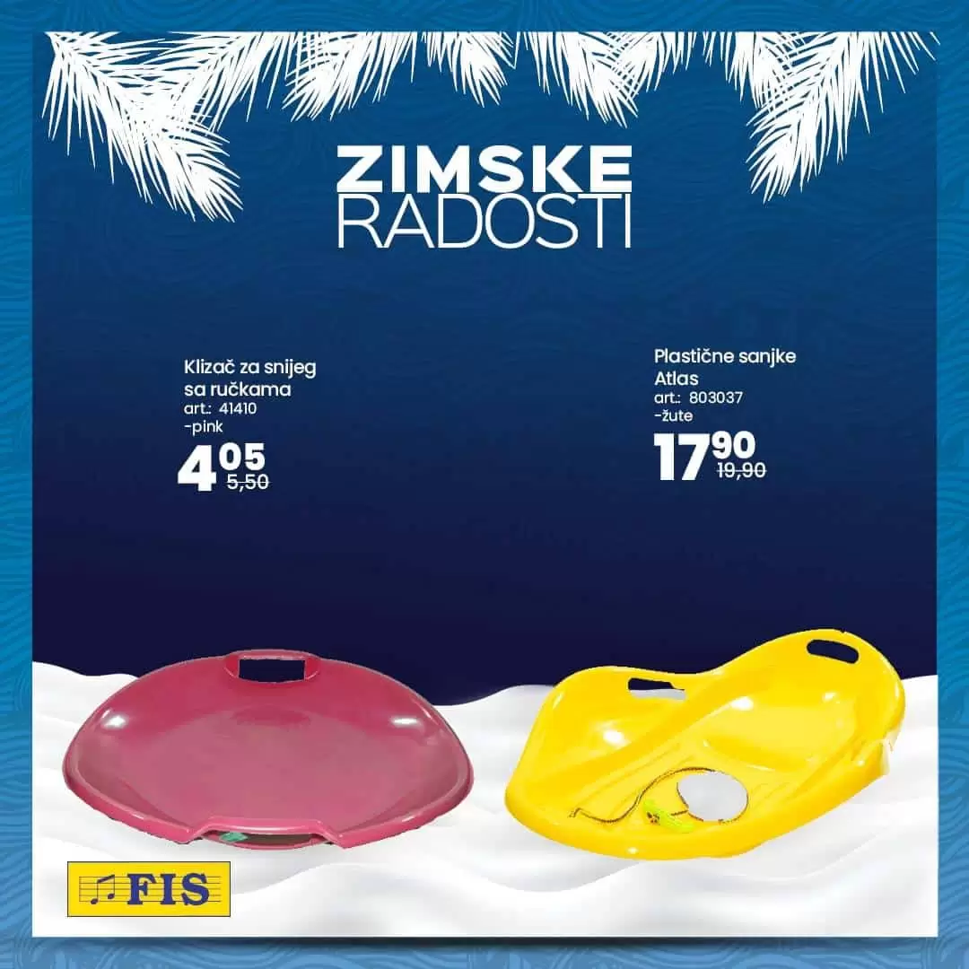 zimske radosti u fisu. snizenje sanki. 