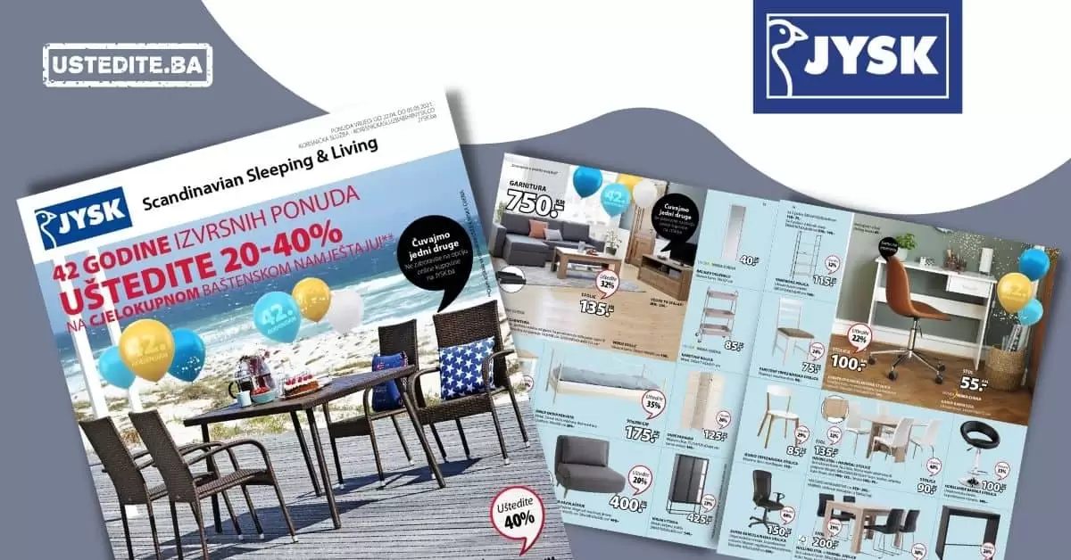 Jysk akcijski katalog. letak. snizeno. snizenje. popust. usteda. usteda novca.