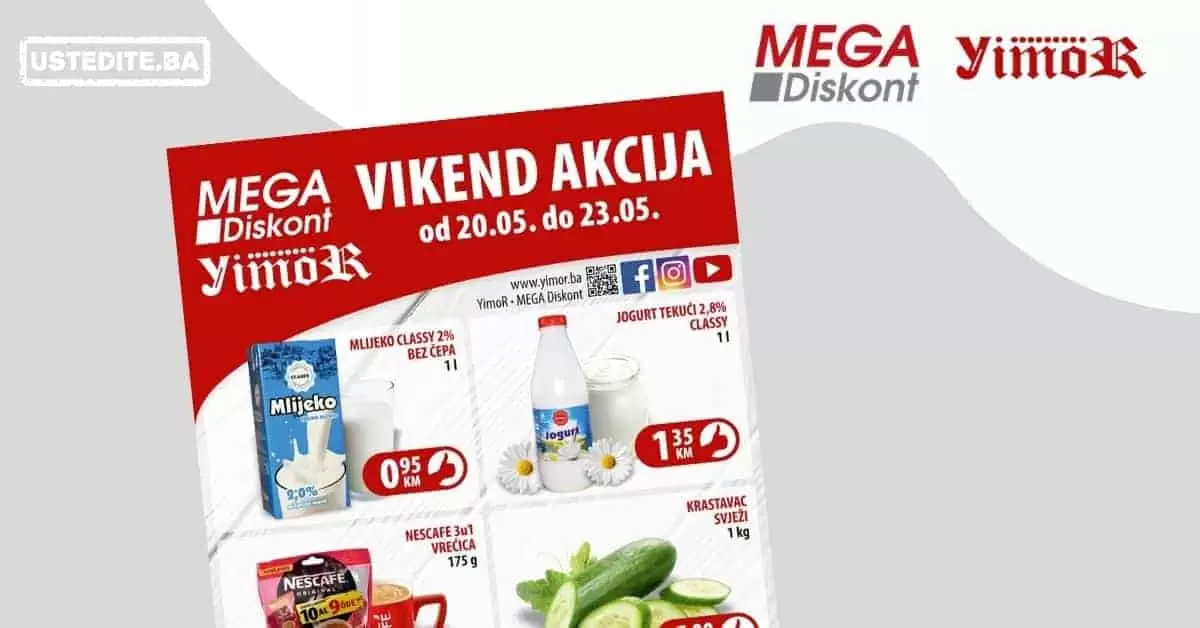 mega diskont super akcija. mega doskont snizenje. yimor super cijene. akcija. popusti. katalozi. kinder cokolada. kinder jaje/