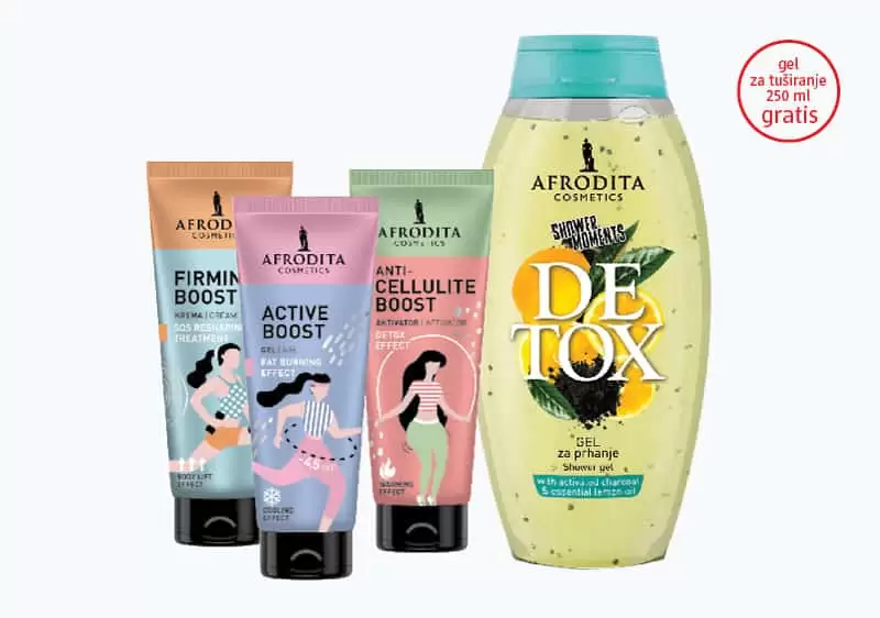  AFRODITA COSMETICS  Kupovinom bilo kojeg proizvoda iz AFRODITA COSMETICS anticelulit linije, na kasi preuzmite AFRODITA COSMETICS Detox gel za tuširanje od 250 ml na poklon.