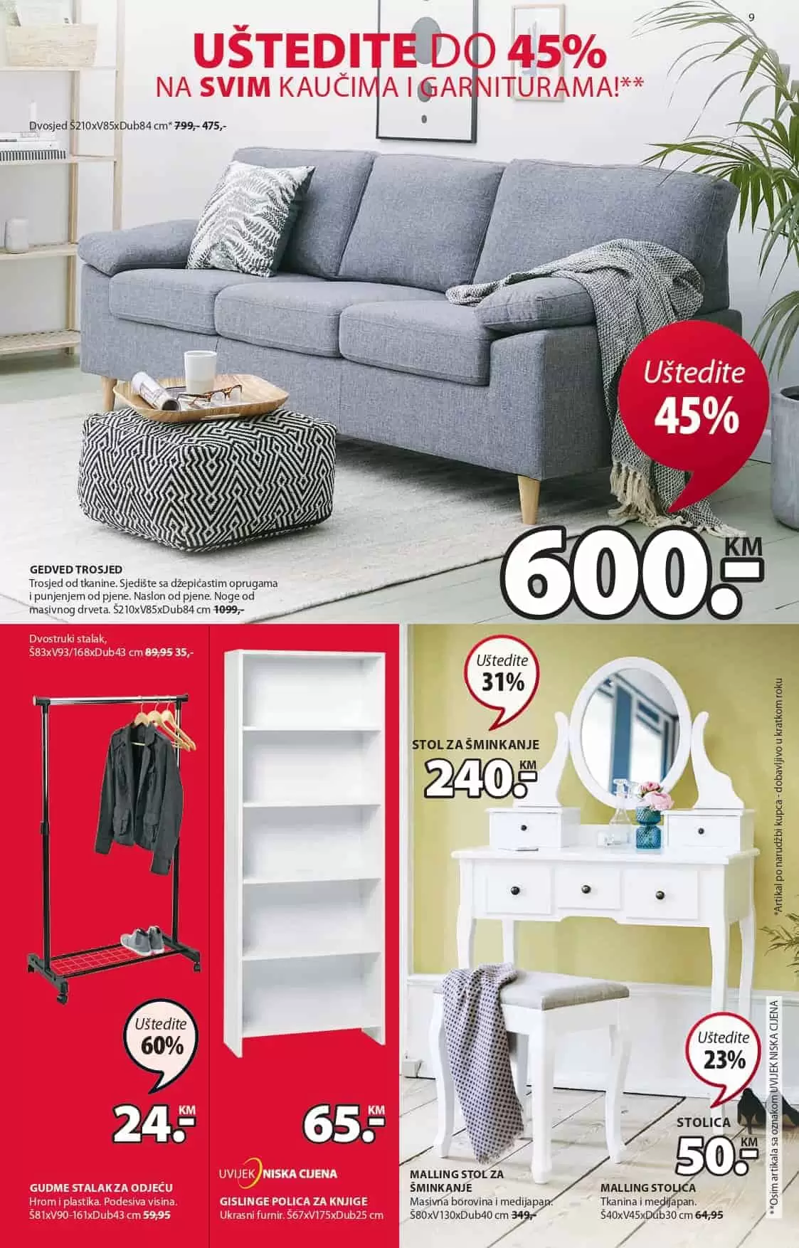 Jysk akcijski katalog. letak. snizeno. snizenje. popust. usteda. usteda novca.