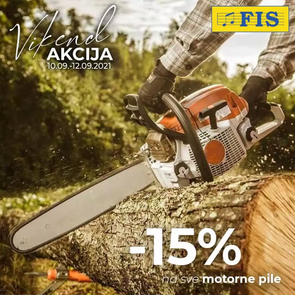 Ovaj vikend na FIs-ovim odjelima alata možete pronaći sve vrste motornih pila sniženih čak fantastičnih -15%. Snažnije, sa boljim performansama, te kompaktnije i lakše za manevrisanje, u našoj ponudi zasigurno ćete pronaći ono što vam najbolje odgovara.. Posjetite nas u dane vikenda i kupujte po cijenama nižim za 15%!