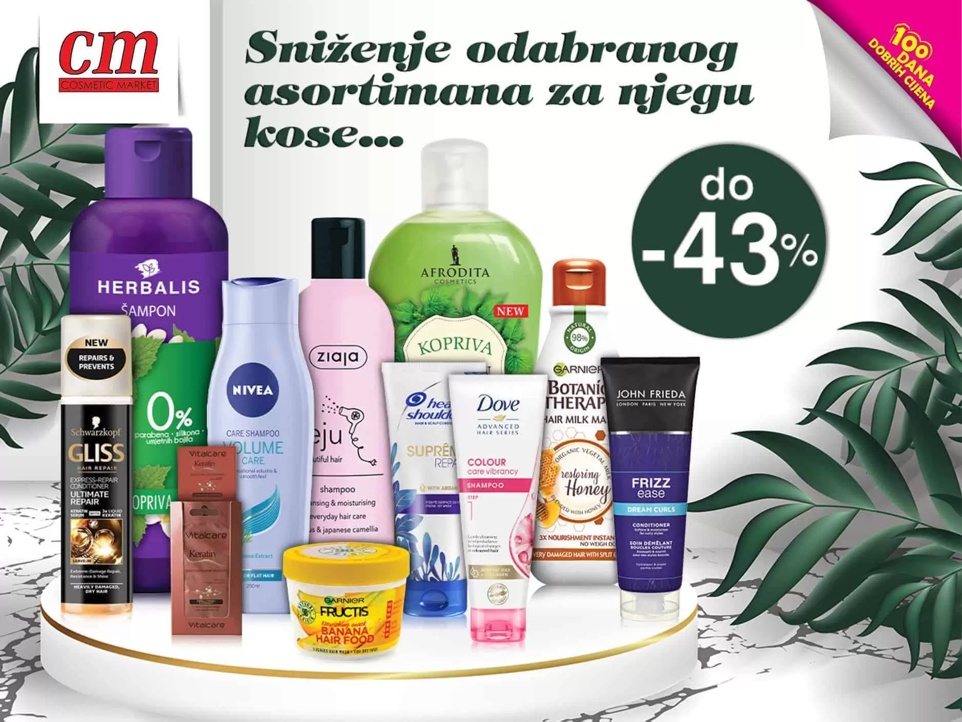 Njegovana kosa je simbol ženstvenosti i ljepote širom svijeta. Želiš li i ti uživati statusni simbol lijepe i zdrave kose, #njeguj kosu na pravi način. cm je i ovoga puta za vas pripremio odlično sniženje odabranog asortimana za njegu kose do -43%