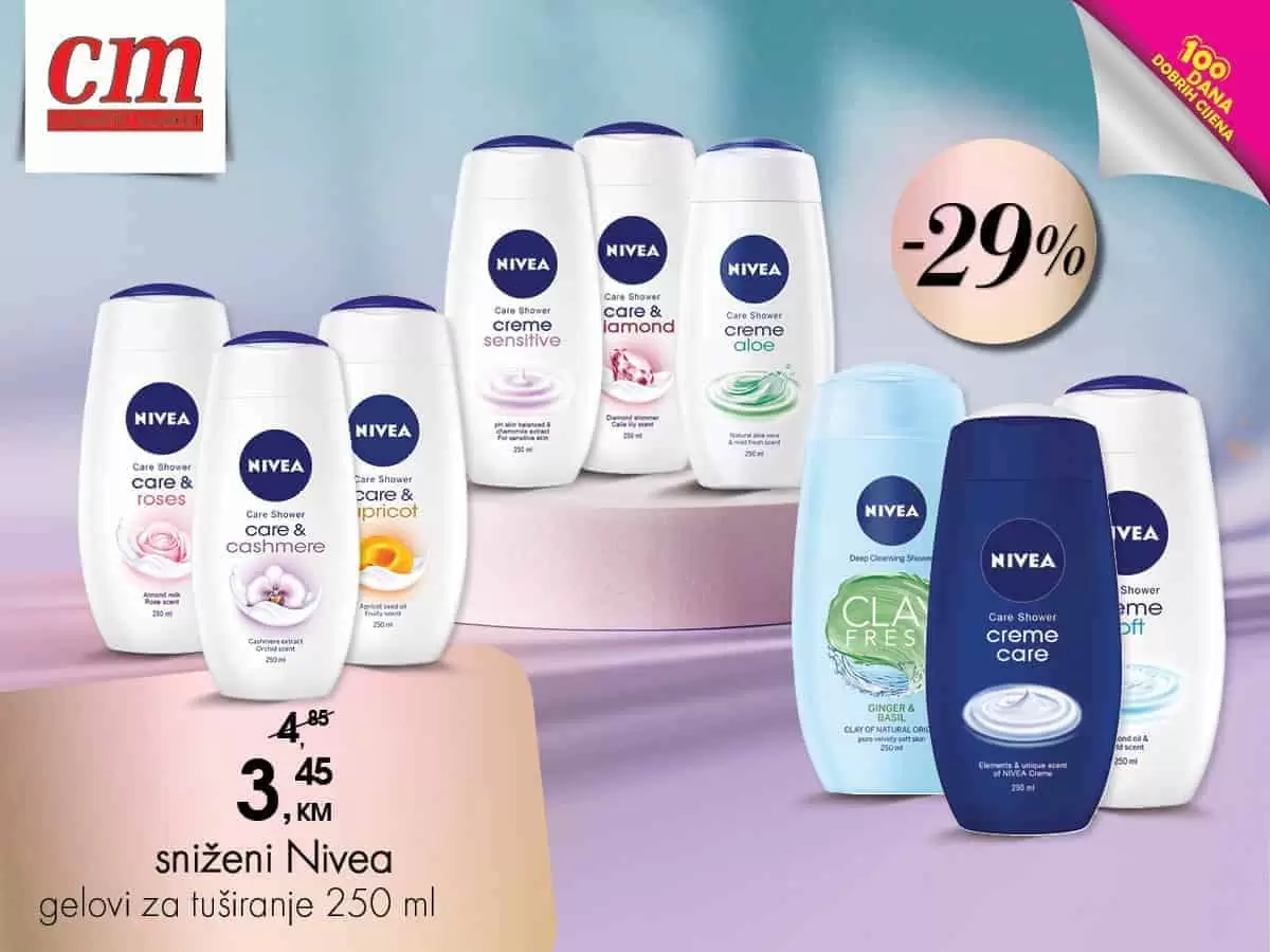 NIVEA gelovi za tuširanje odgovorit će na svaku od tvojih potreba, na tebi je samo da pronađeš omiljeni voćni, energizirajući ili kremasti gel za tuširanje! Ne propusti super cijenu - 3,45 KM!