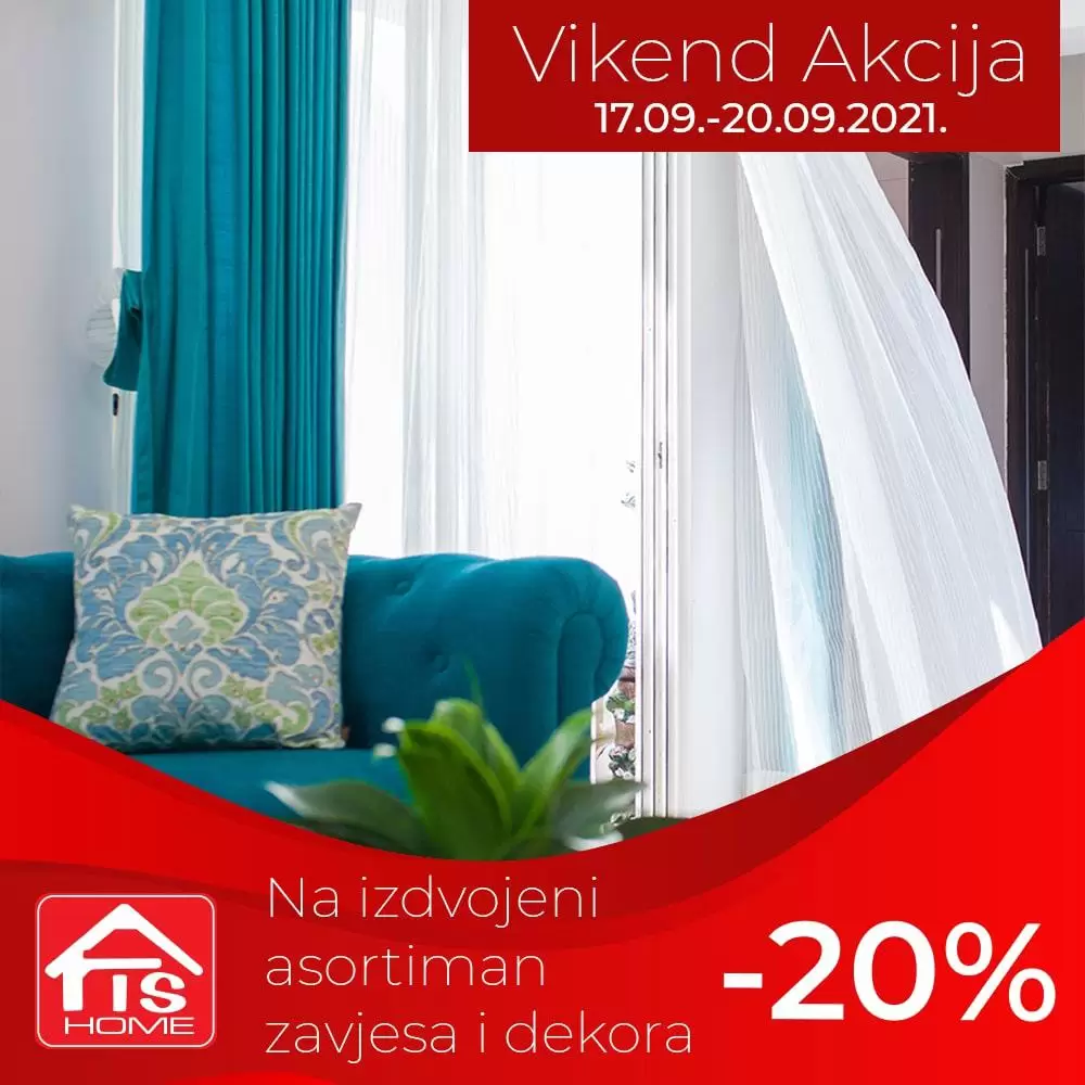 Vikend akcija od 17.09.-20.09.2021. donosi super sniženja na odjelu kućnog tekstila! Iskoristite ovu akciju i uljepšajte si vikend kupovinom kvalitetnih proizvoda. ?