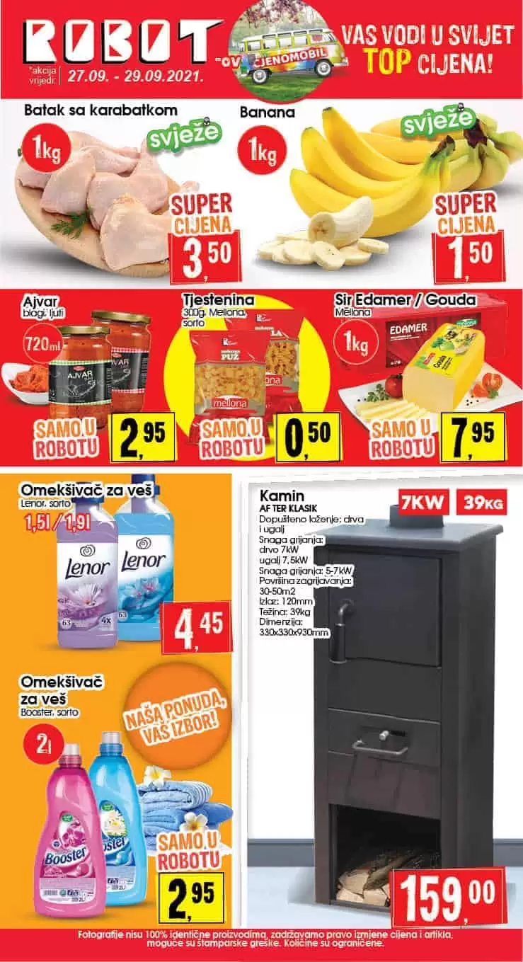 kamin, grijanje doma, peci za grijanje, lenor omeksivac, tjestenina, banane, najniza cijena banana