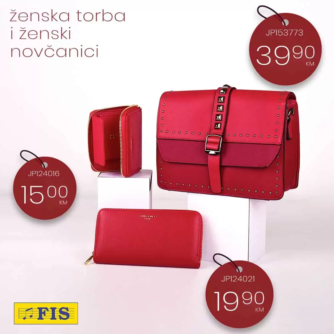 crvena torba, crveni novcanik. fis torba, fis novcanik