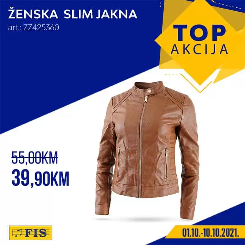 zenska slim jakna, kozna jakna, imitacija koze, smedja jakna