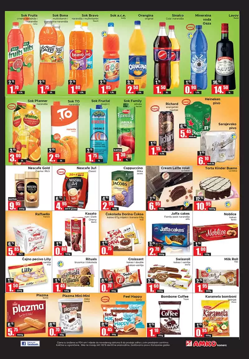 amko komerc. amrko snizenje. amko akcija. milka cokolada. tjestinaina. sok. kafa
