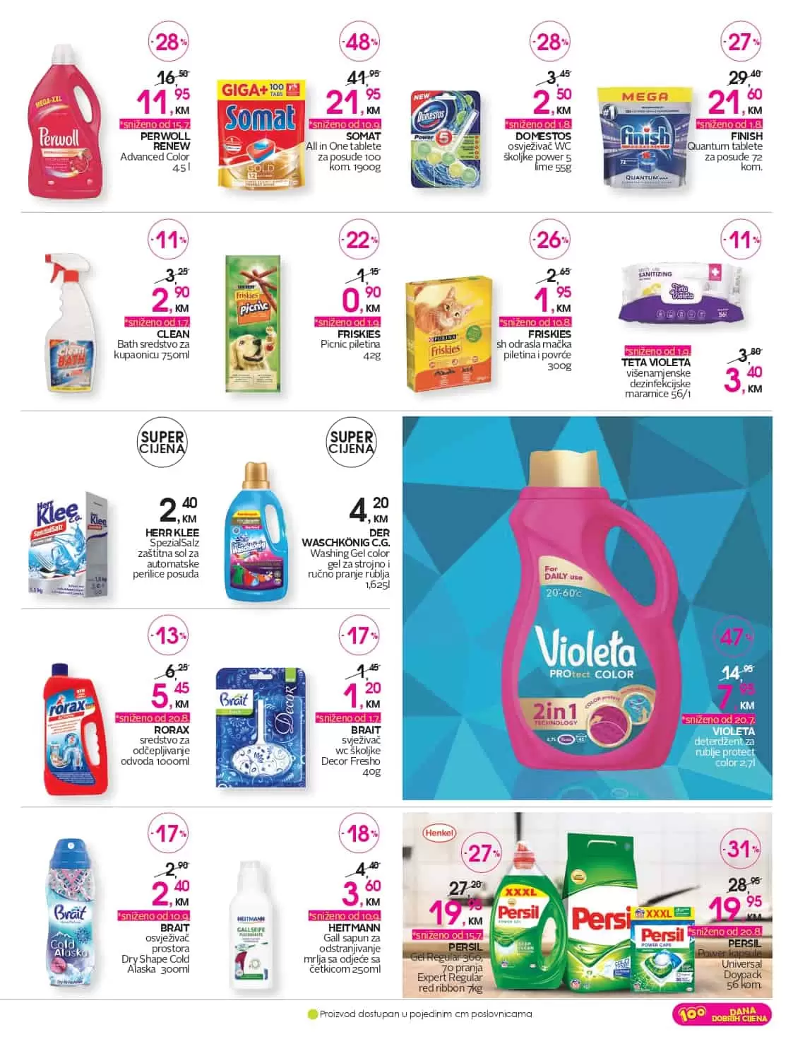 VIOLETA deterdžent za rublje protect color 2,7l, PERSIL  Gel Regular 360, 70 pranja Expert Regular red ribbon 7kg
