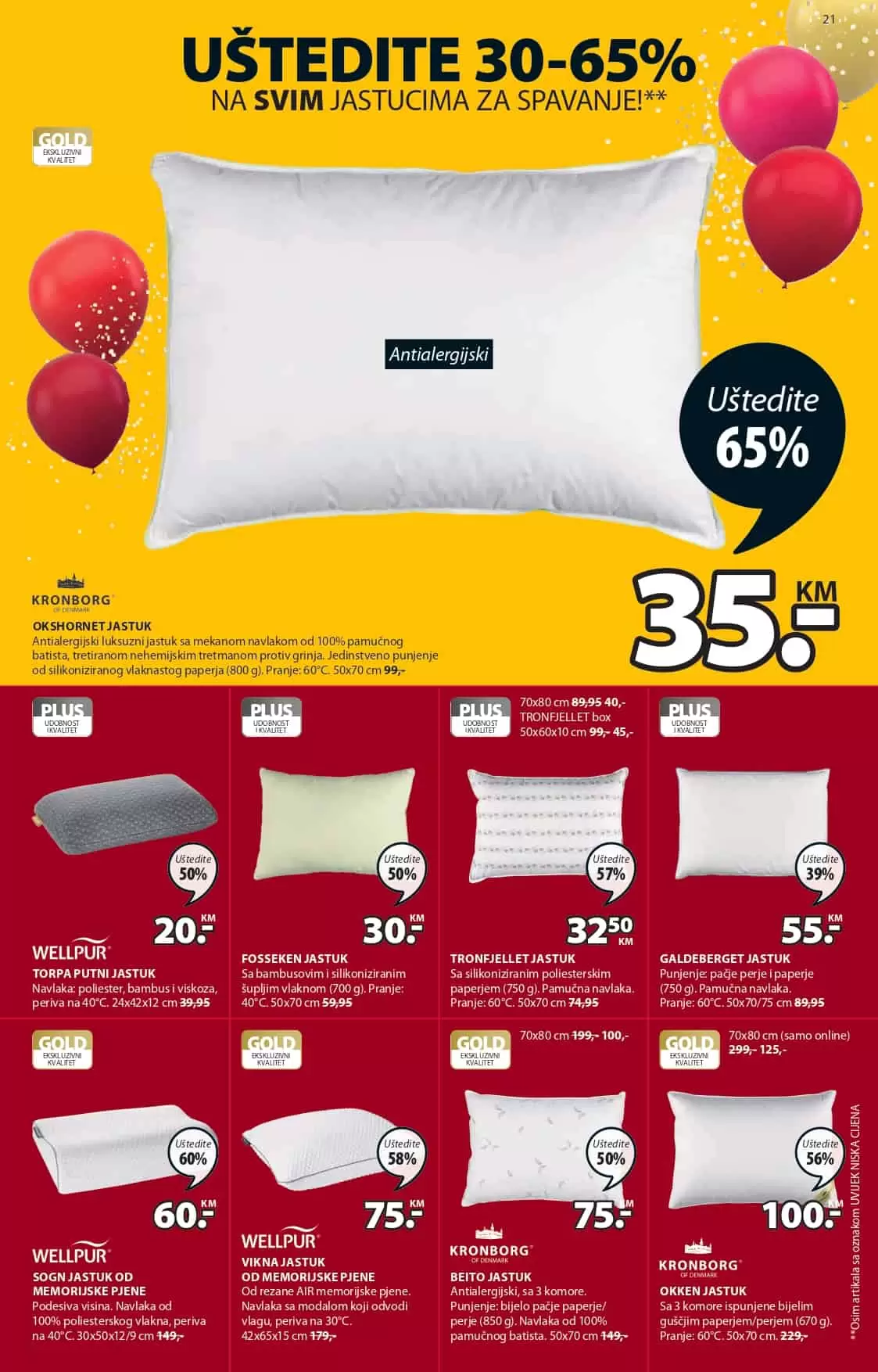 jastuci, mekani jastuci,jastuci od memoorijske pjene, jastuci jyks