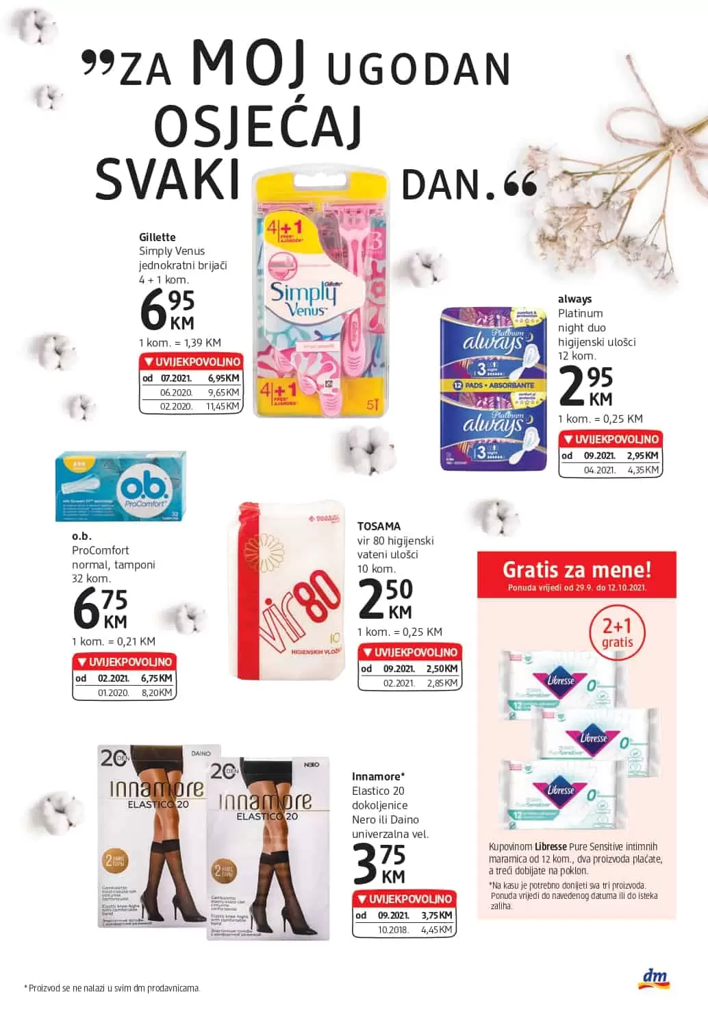 Gillette Simply Venus jednokratni brijači, always, higijenski ulosci, TOSAMA vir 80 higijenski vateni ulošci, ulosci za porodilje,
