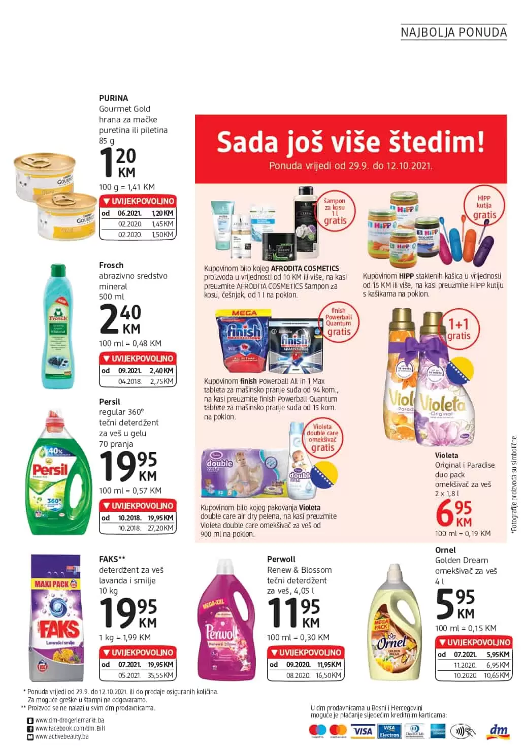 Violeta double care omekšivač gratis, AFRODITA COSMETICSPersil regular 360° tečni deterdžent za veš u gelu, Perwoll Renew & Blossom tečni deterdžent za veš