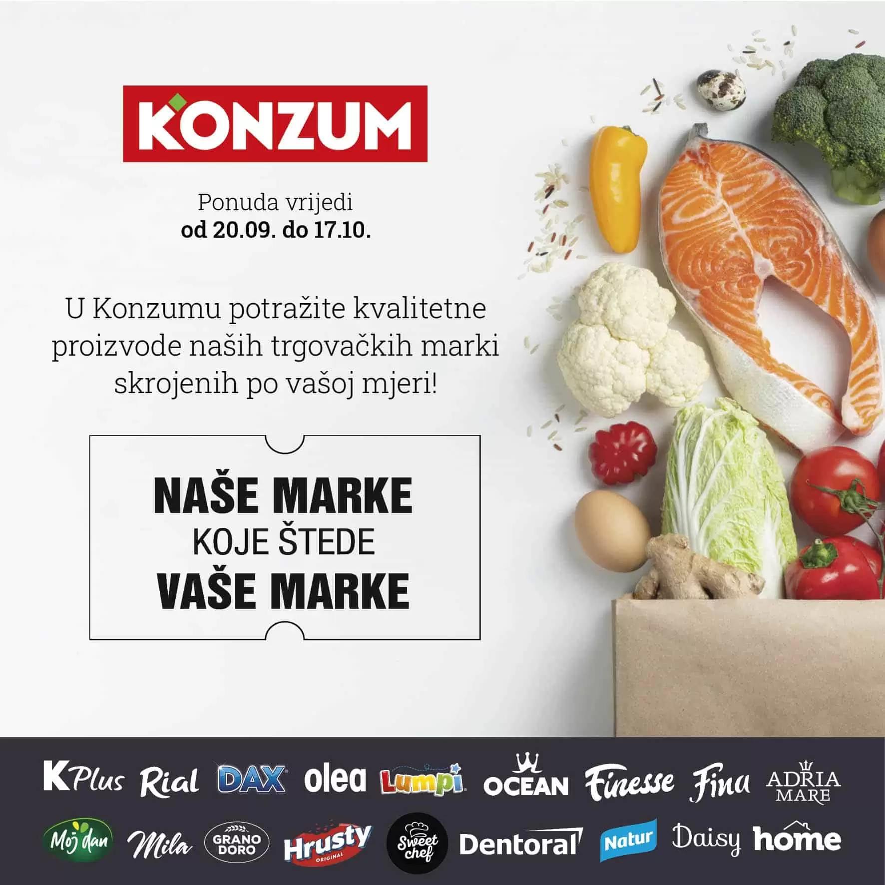 Naše marke koje štede vaše marke! Konzum kataloška akcija 20.09-17.10.2021. godine!