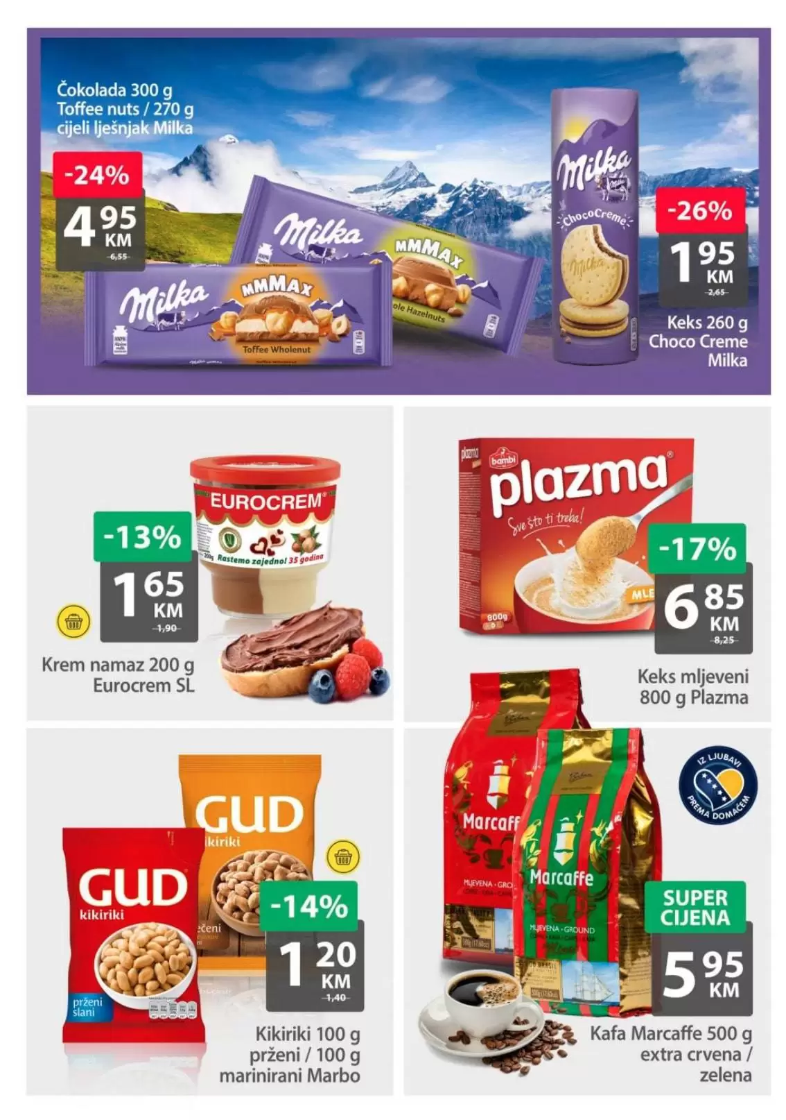 milka cokolada, plazma mljeveni keks, gud kikiriki, kafa branck