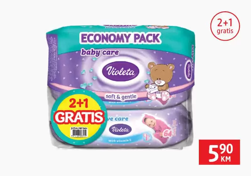 Violeta baby vlažne maramice, 3 x 64 komada