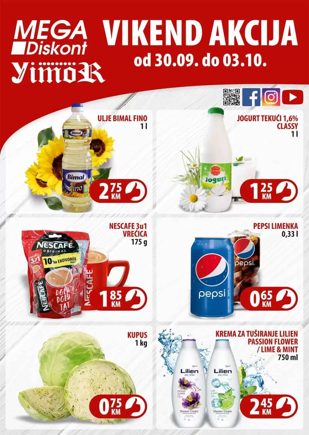 mega diskont super akcija. mega diskont snizenje. yimor super cijene. akcija. popusti. katalozi. najbolje cijene bez dileme bimal ulje, pepsi limenka,