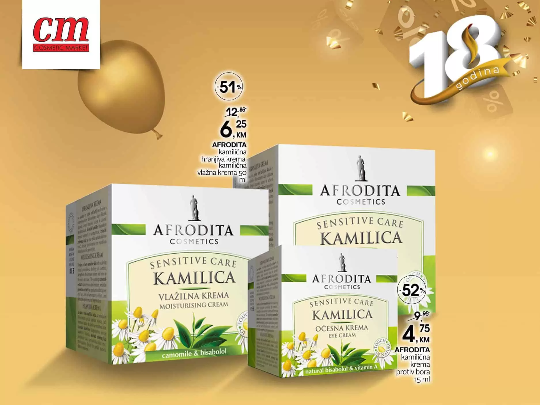 Afrodita kamilične kreme, kreme od kamilice, kreme za lice, njega lica, 