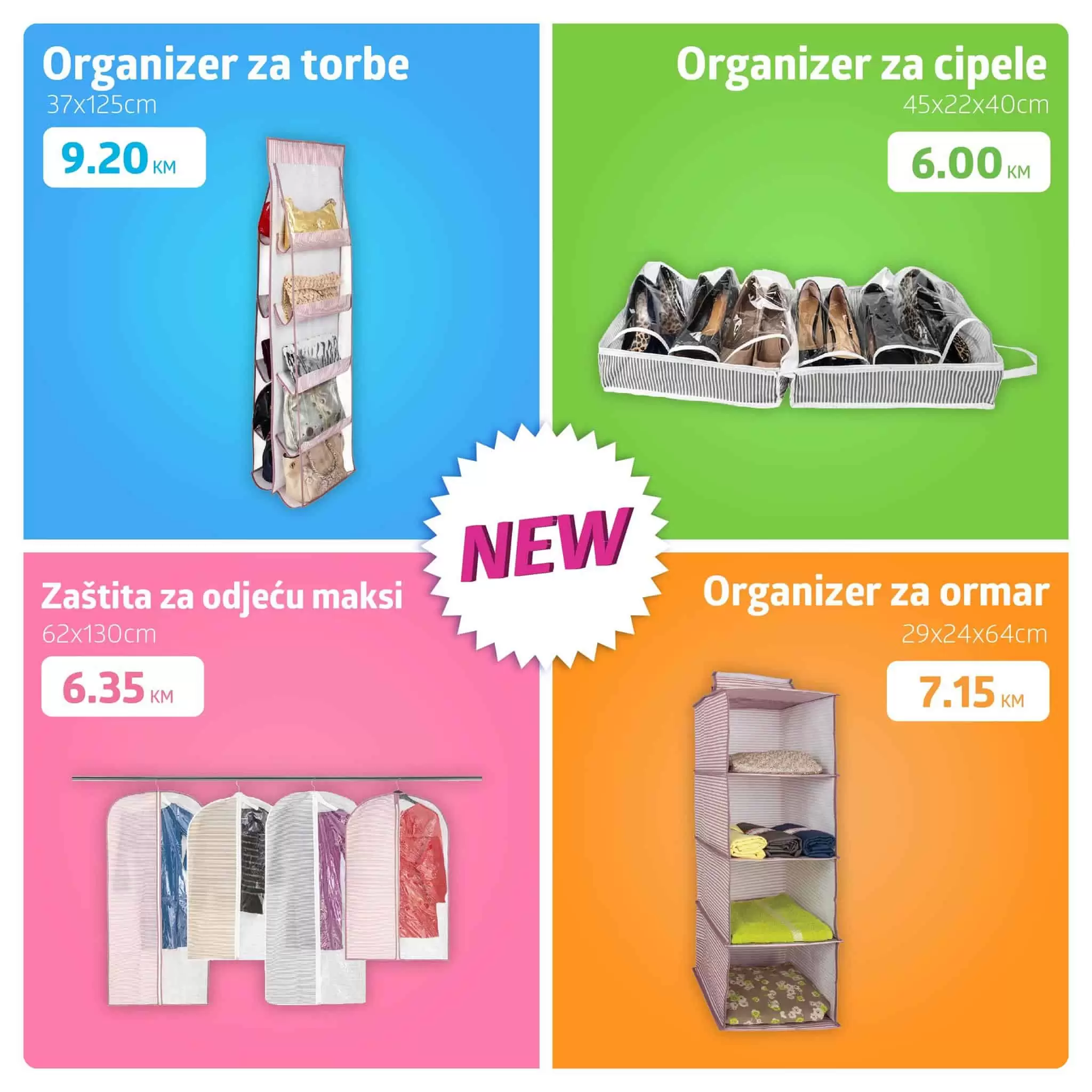 organizer za torbe, organizer za cipele, zastita za odjecu maksi, organizer za ormar