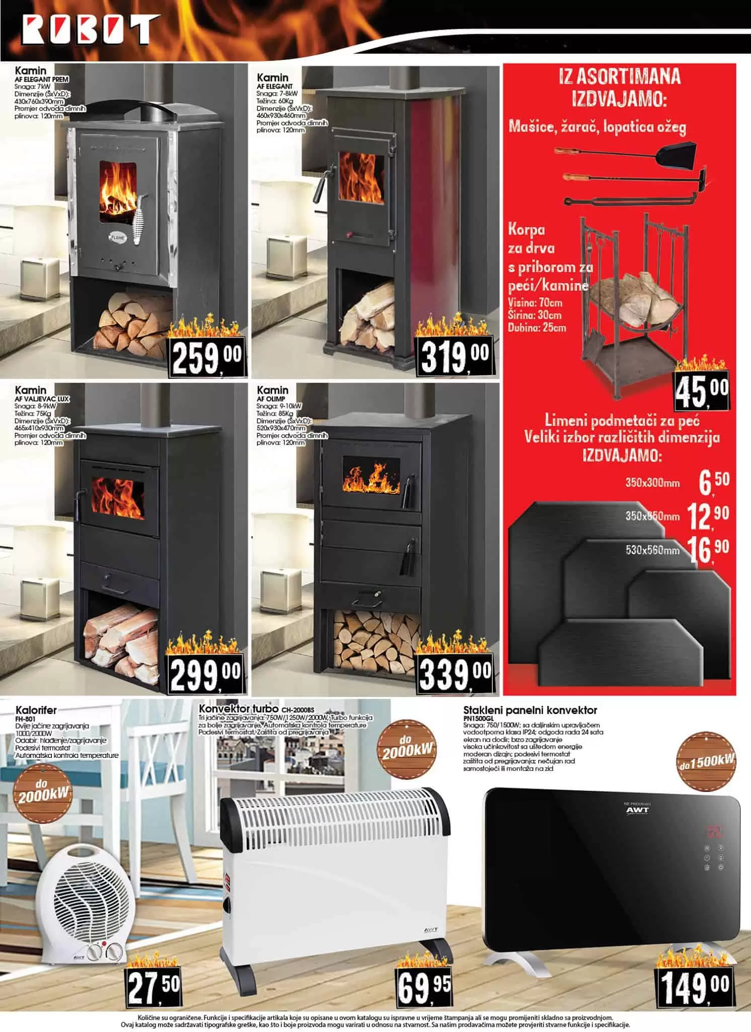 korpa za drva, kamin, limeni podmetaci za pec, kalorifer, konvektor turbo, stakleni panelni kovektor, 