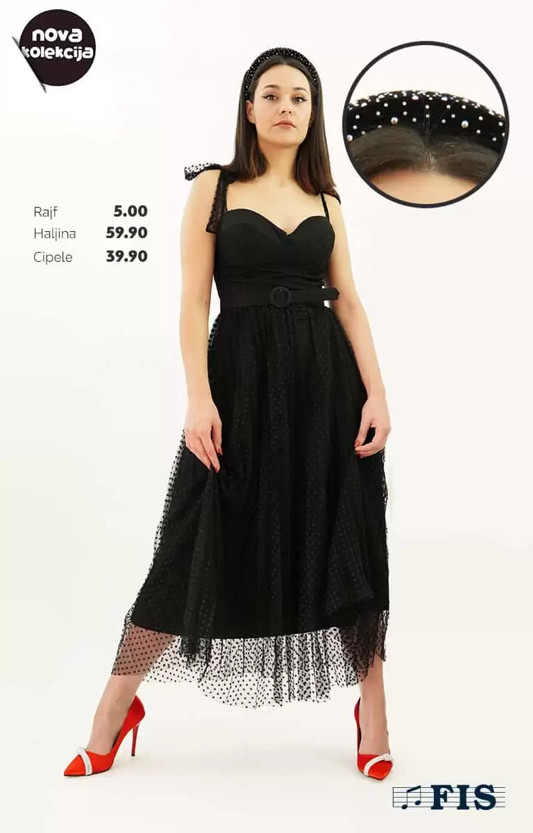 crna haljina, crna haljina sa resama, crna haljina fis, crna haljina akcija